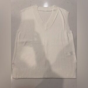 Classic V-Neck Ribbed Sweater Vest - White